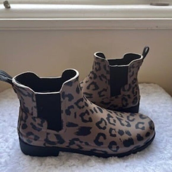 NEW Hunter Cheetah Print Rubber Pull On Rain Boots Women’s Sz 11 NWT - Picture 6 of 9